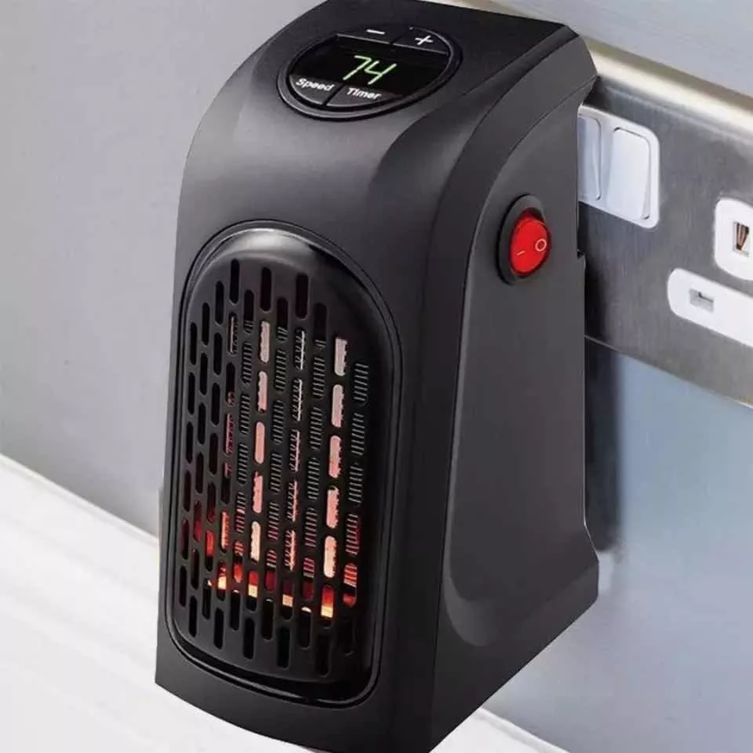 Calefactor eléctrico portátil enchufado a la pared con pantalla digital