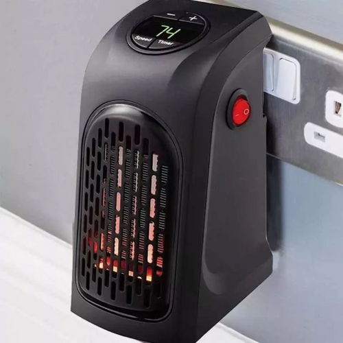 Calefactor eléctrico portátil enchufado a la pared con pantalla digital