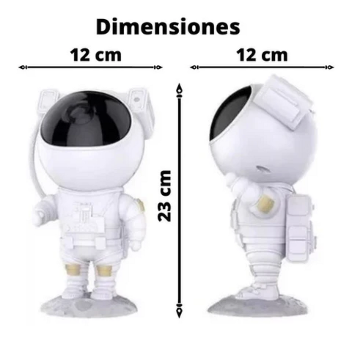 Medidas del proyector astronauta: 12 x 12 x 23 cm