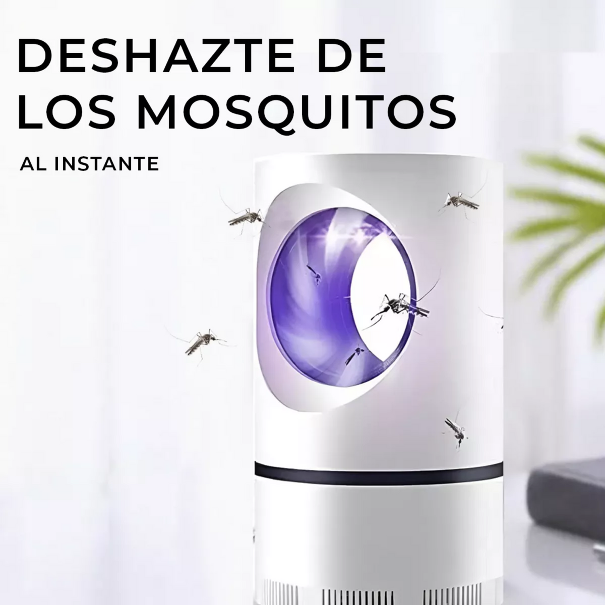 Lámpara atrapa mosquitos LED UV blanca con mosquitos alrededor