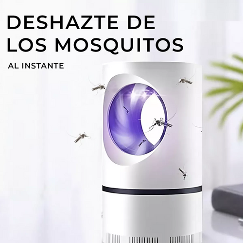 Lámpara atrapa mosquitos LED UV blanca con mosquitos alrededor