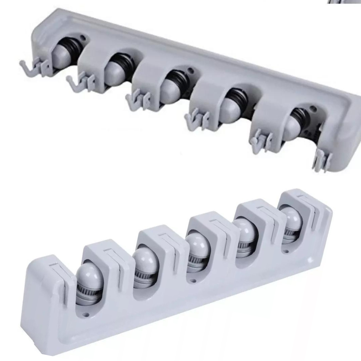 Organizador de pared para escobas con 5 ranuras y ganchos