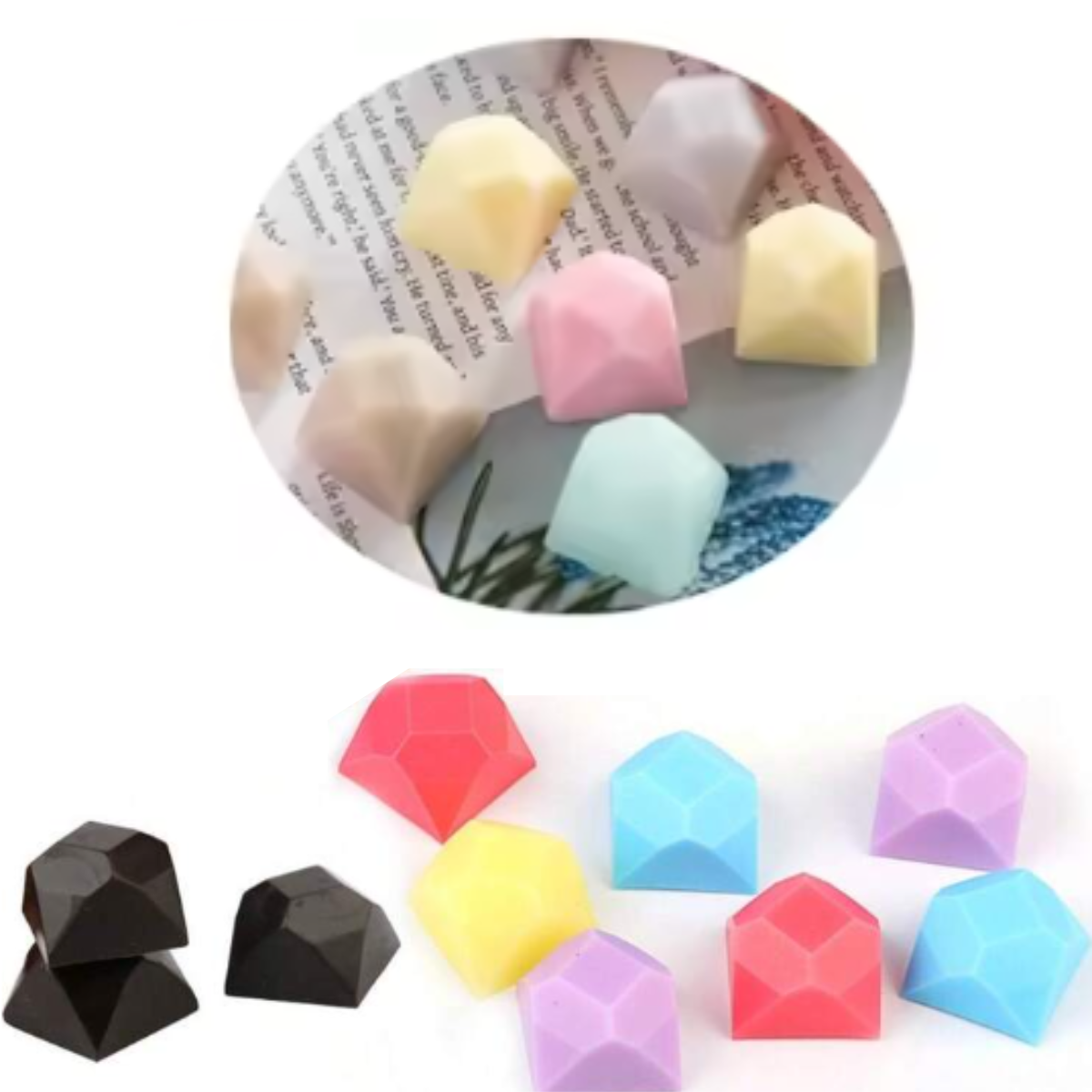 Figuras de diamante de colores hechas con el molde