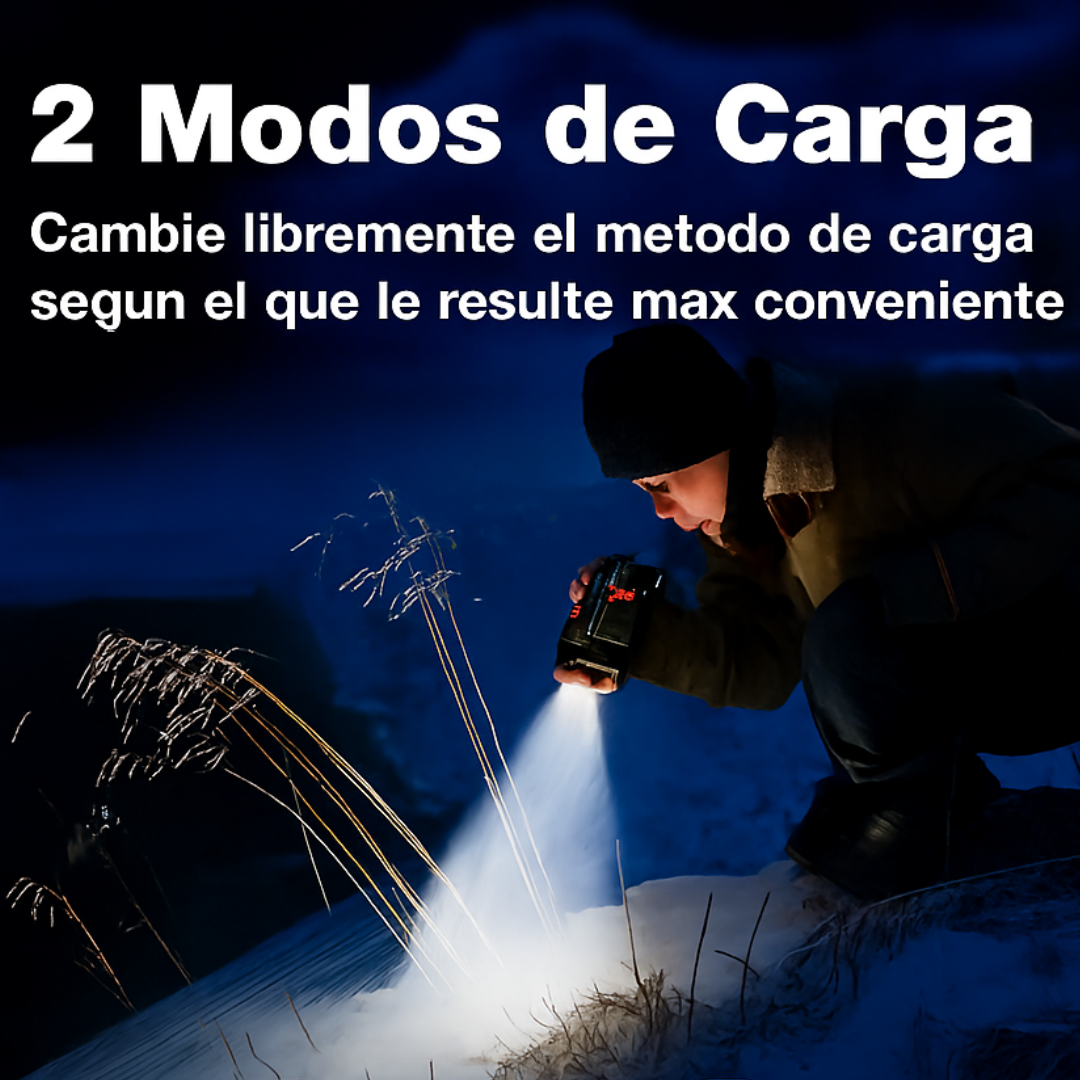 Persona usando la linterna LED solar de noche en exteriores, 2 modos de carga