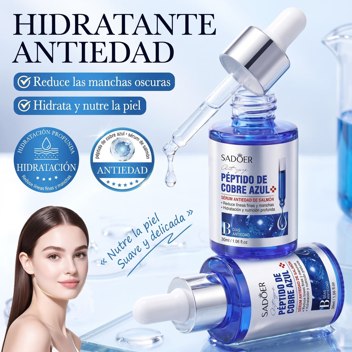 Sérum de péptido de cobre azul hidratante y antiedad