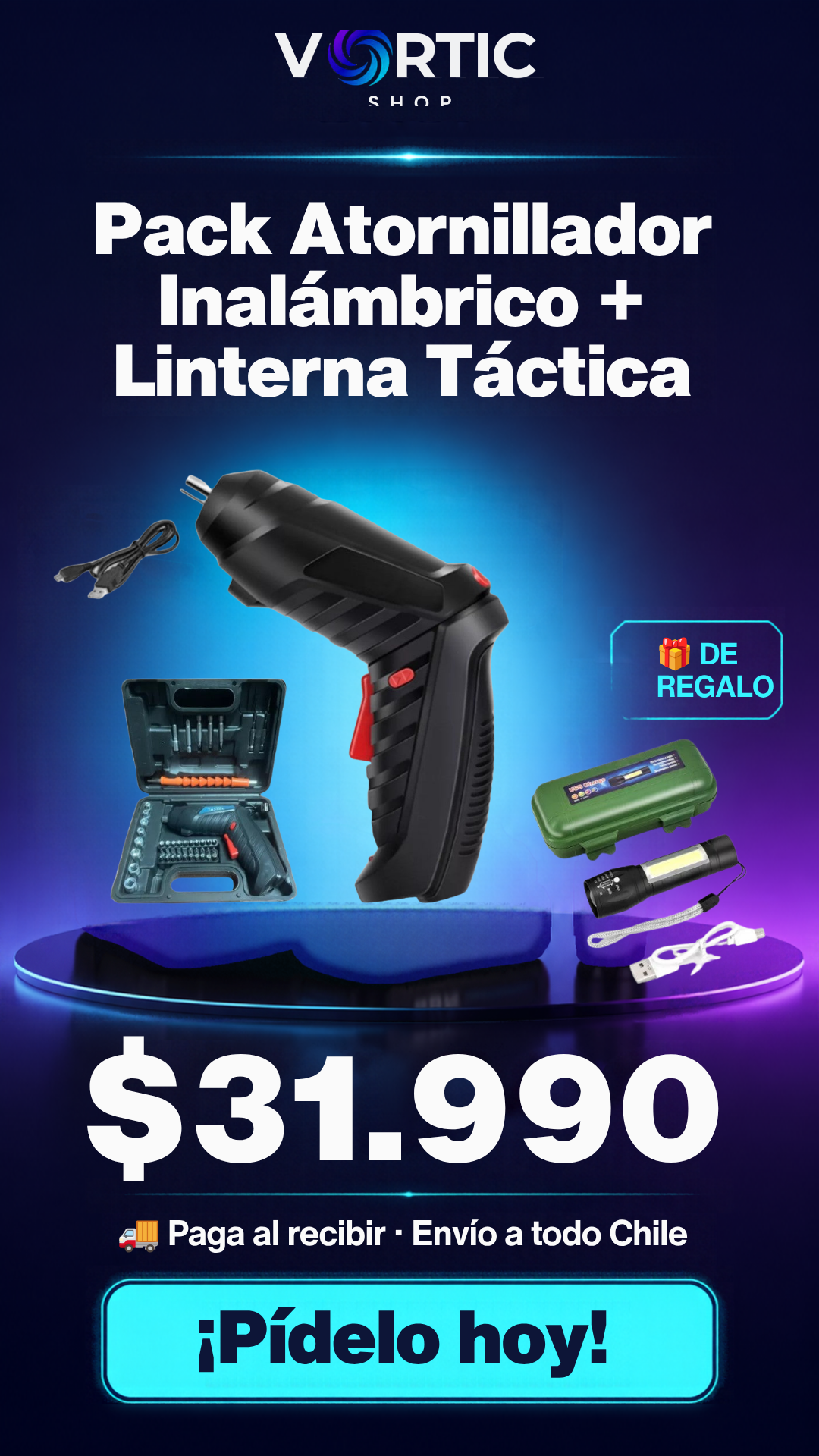 Oferta Pack Atornillador Inalámbrico + Linterna Táctica